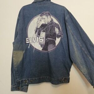 First Choice Elvis Presley‎ Jacket Blue Denim Long Sleeve Print Mens XL 28x27